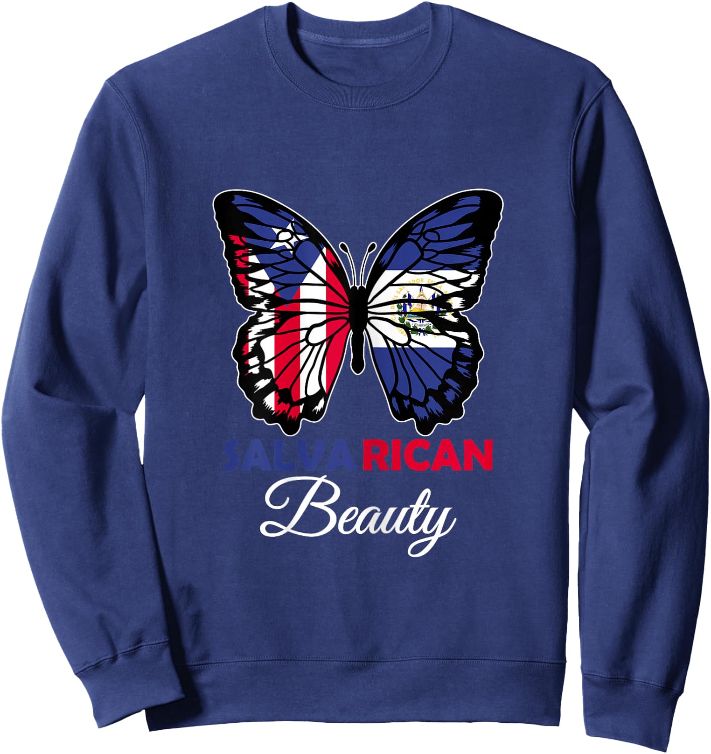 Salvarican Beauty Butterfly Heritage Salvador Puerto Rico Sweatshirt - Sweatshirt | Navy