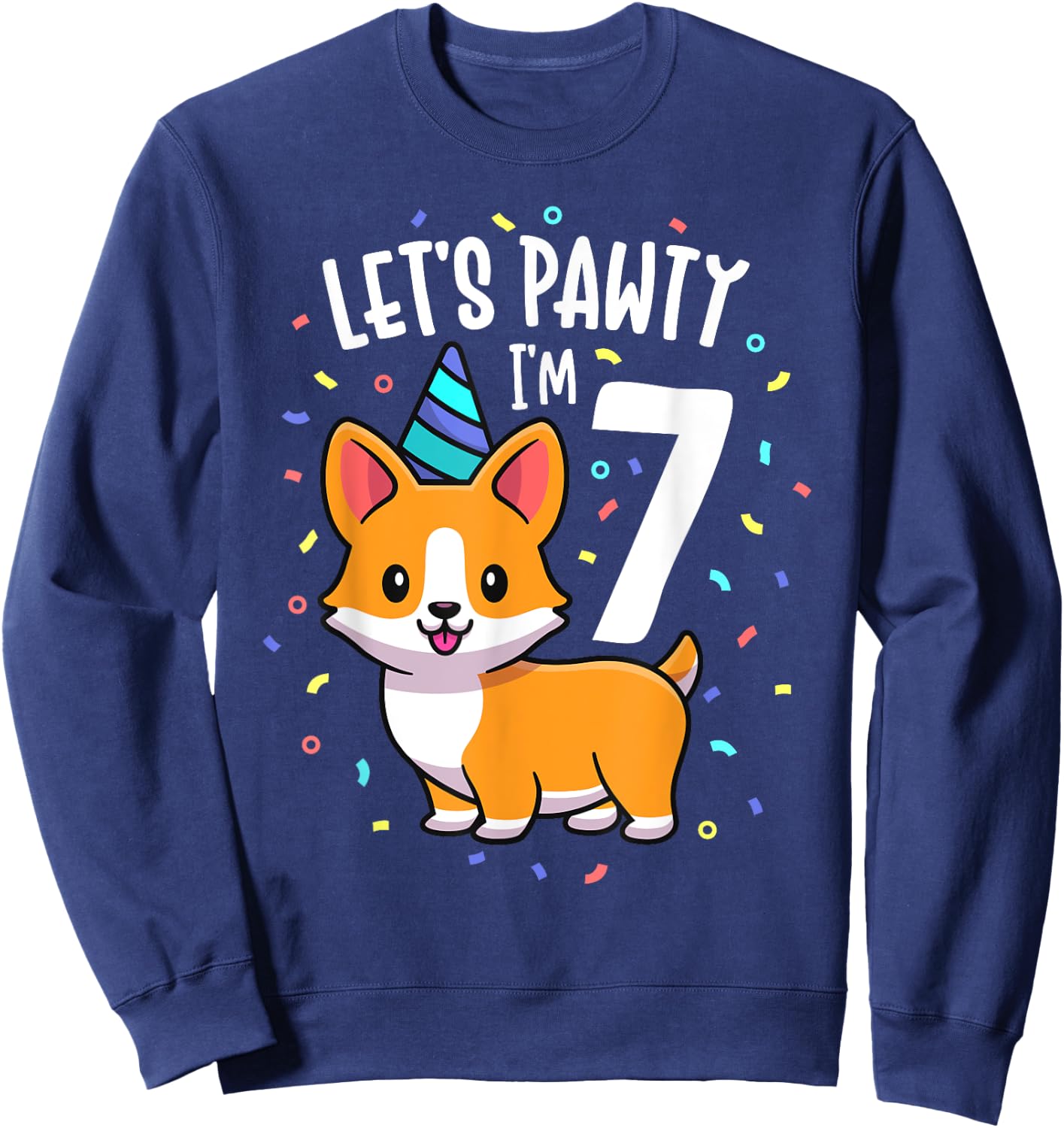 7 Years Old Corgi Dog Lover 7th Birthday Party Outfit Kid Sweatshirt - Sweatshirt | Navy