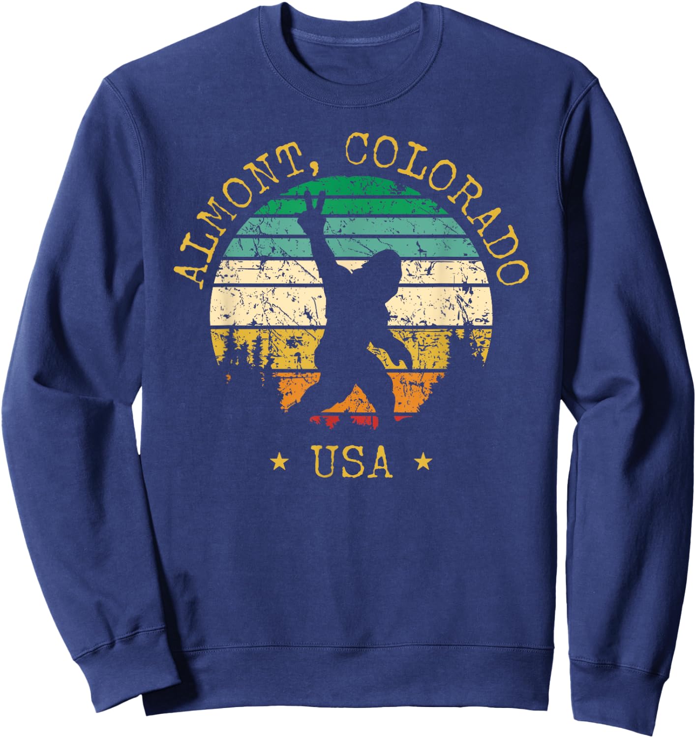 Almont Colorado USA Sasquatch Peace Sign Bigfoot Design Sweatshirt - Sweatshirt | Navy