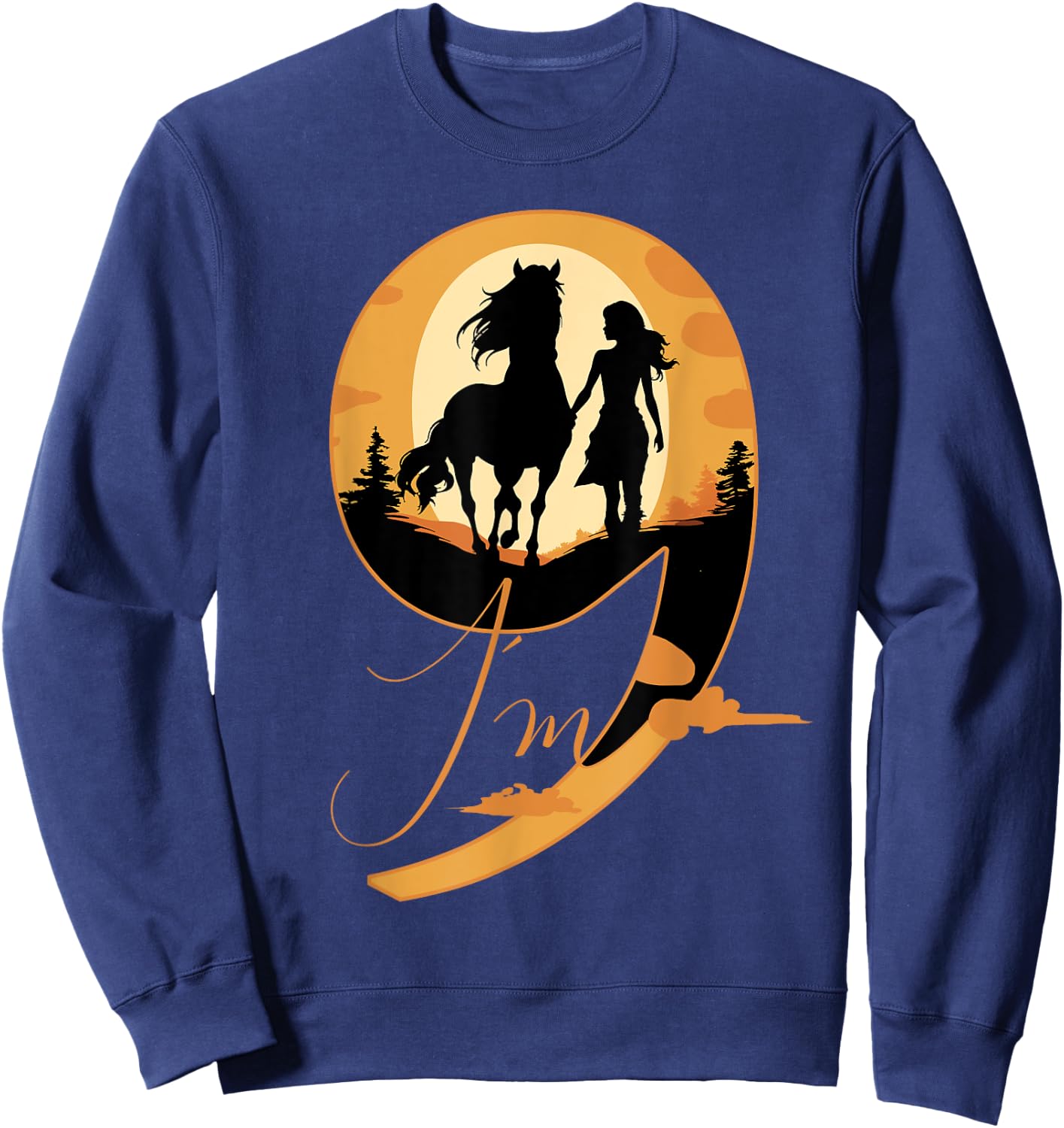 9th Birthday Horse 9 Years Girls Horses Rider Sweatshirt - Sweatshirt | Navy