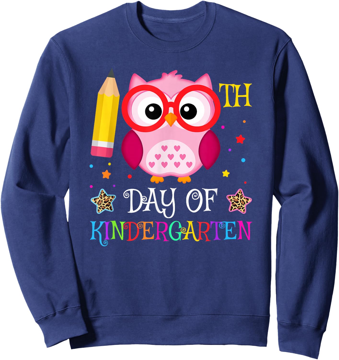 100th Day Of Kindergarten Owl lover Kids Girls Leopard Sweatshirt - Sweatshirt | Navy