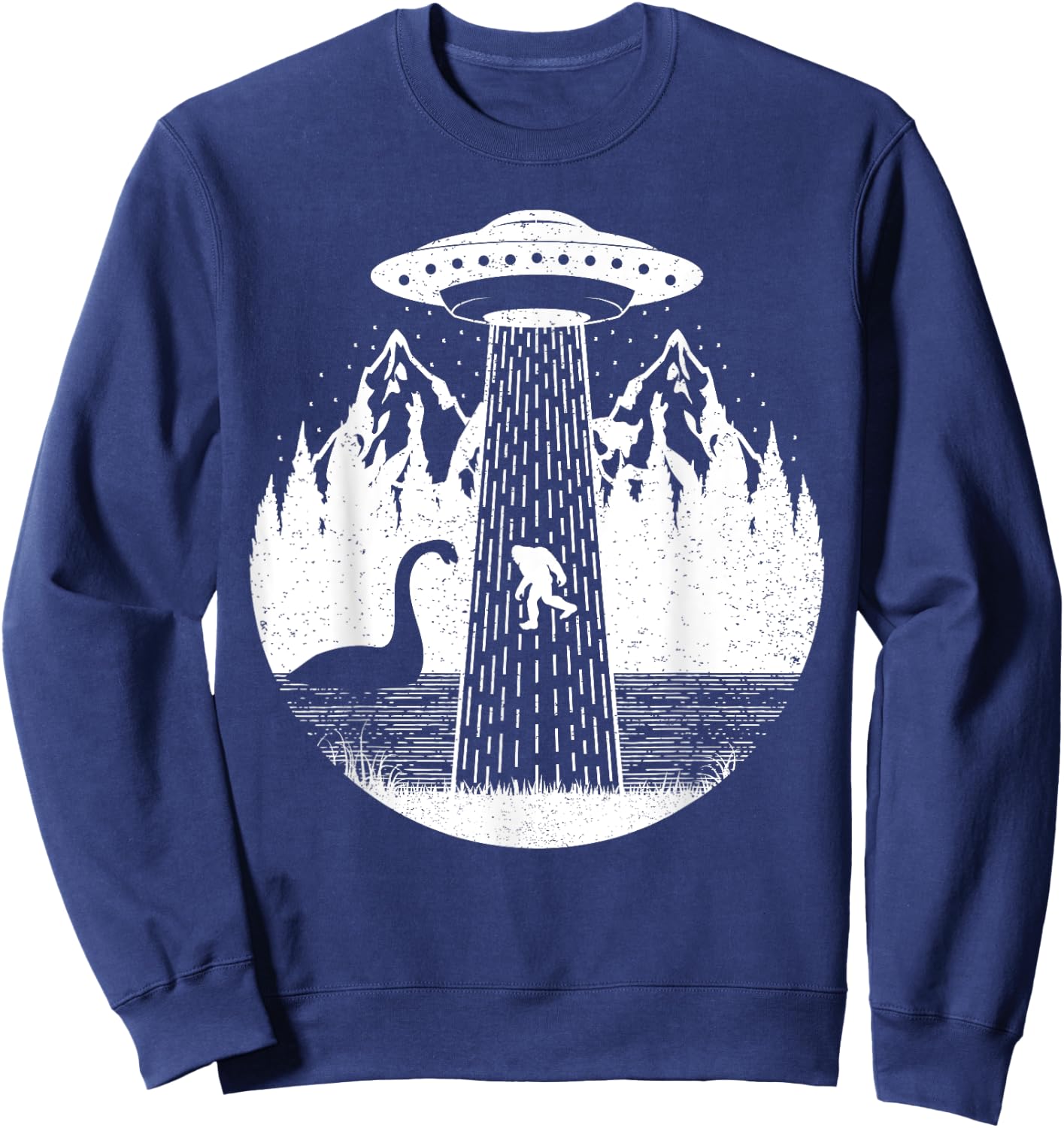 Bigfoot Ufo Abduction Funny Sasquatch Loch Ness Monster Sweatshirt - Sweatshirt | Navy