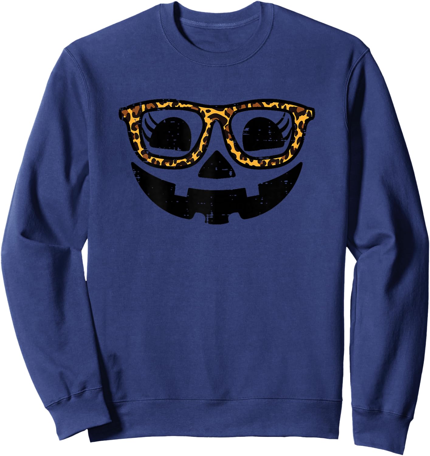 Halloween Pumpkin Face Glasses Costume Women Girls Kids Teen Sweatshirt - Sweatshirt | Navy