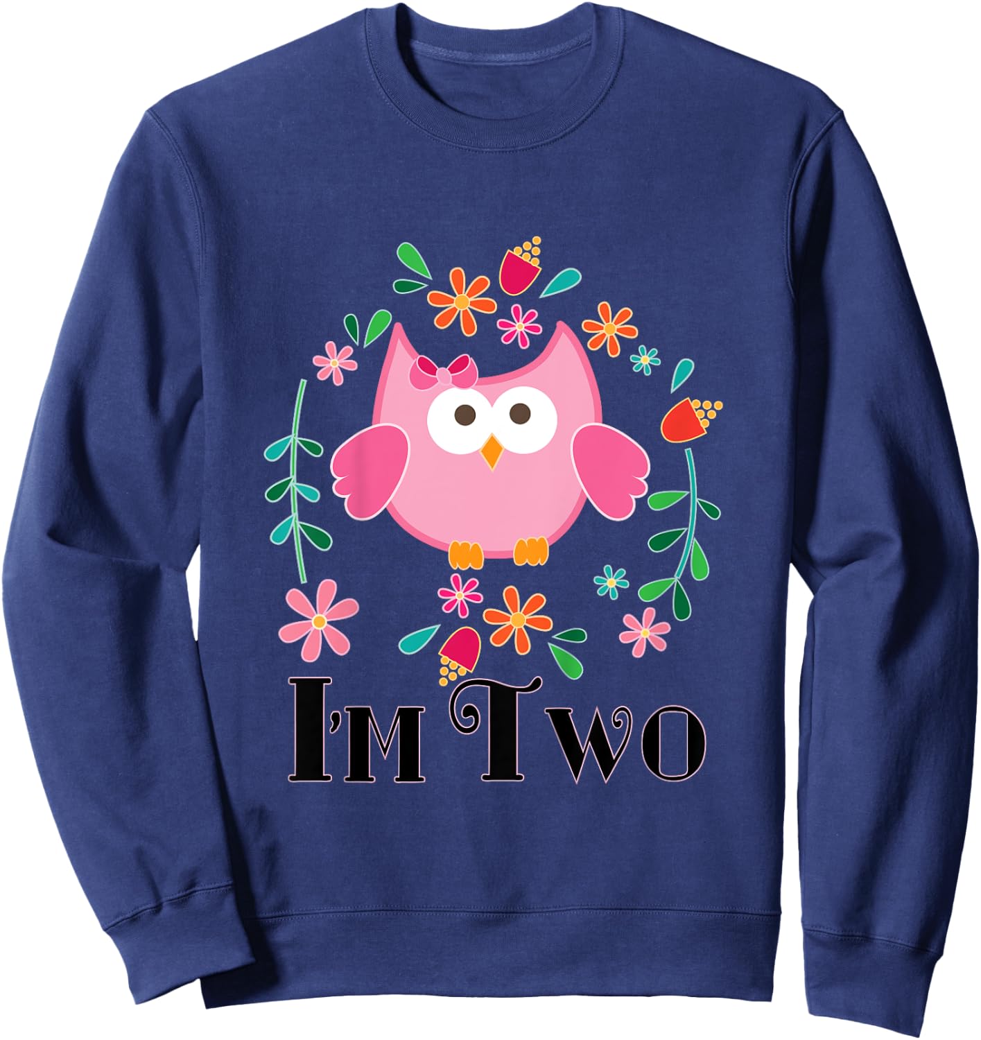 Kids 2nd Birthday Cute Owl 2 Year Old Girl Sweatshirt - Sweatshirt | Navy