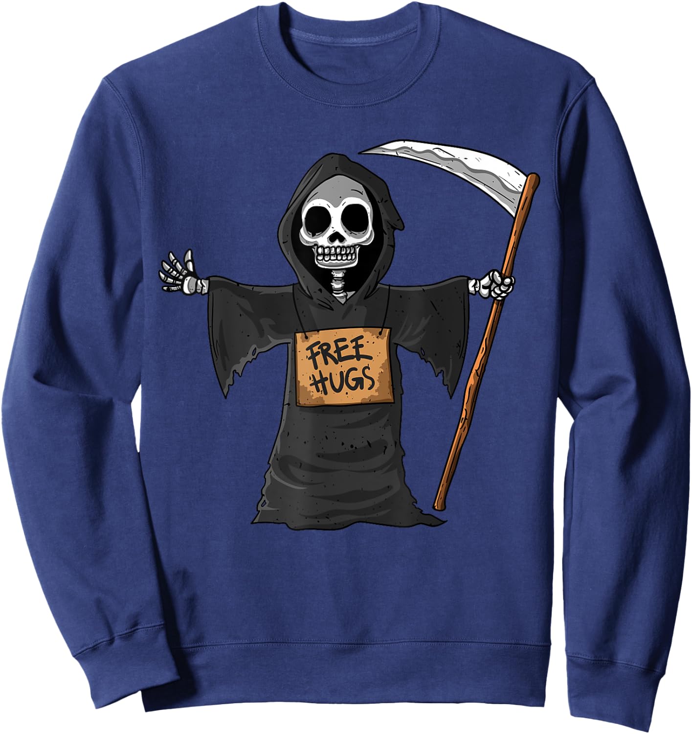 Free Hugs Grim Reaper Halloween Party Cosplay Lazy Costume Sweatshirt - Sweatshirt | Navy