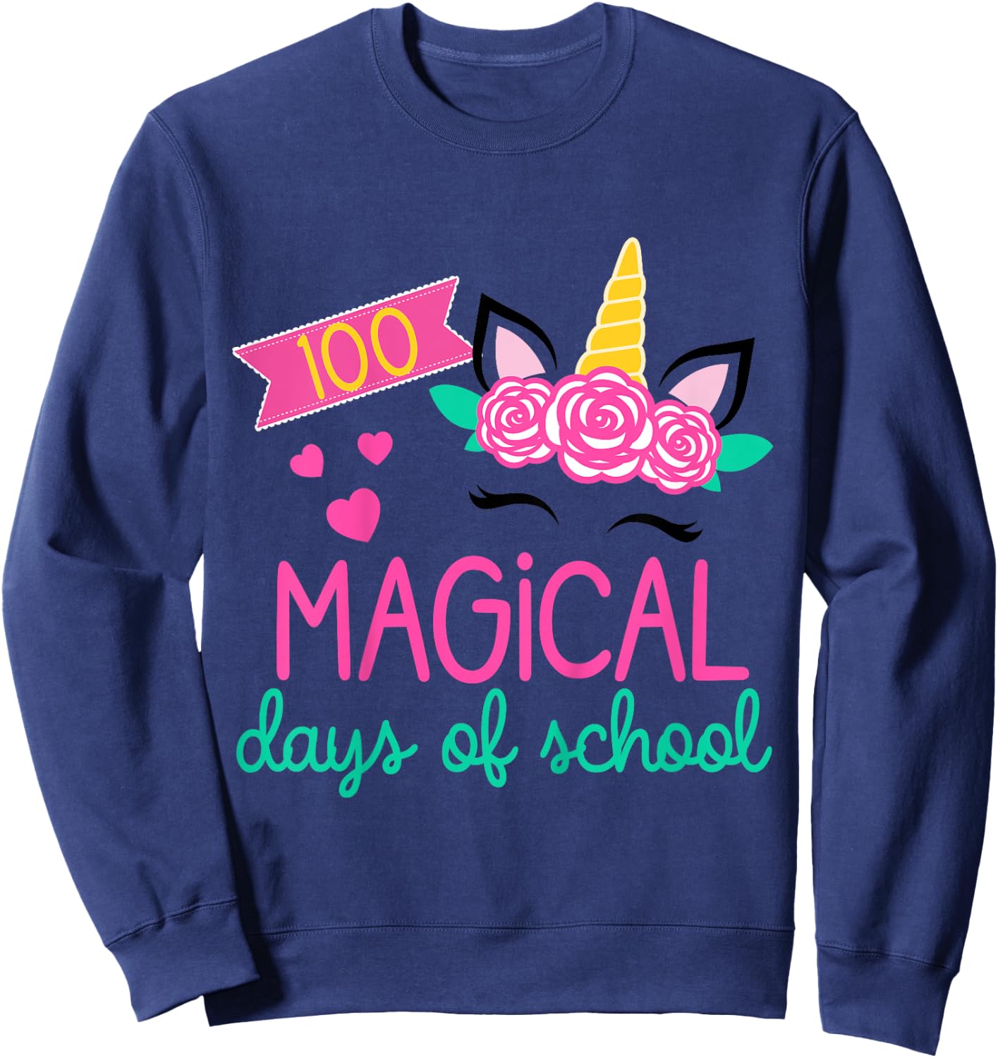 100 Days of School Girls Unicorn 100 Magical Days of School Sweatshirt - Sweatshirt | Navy