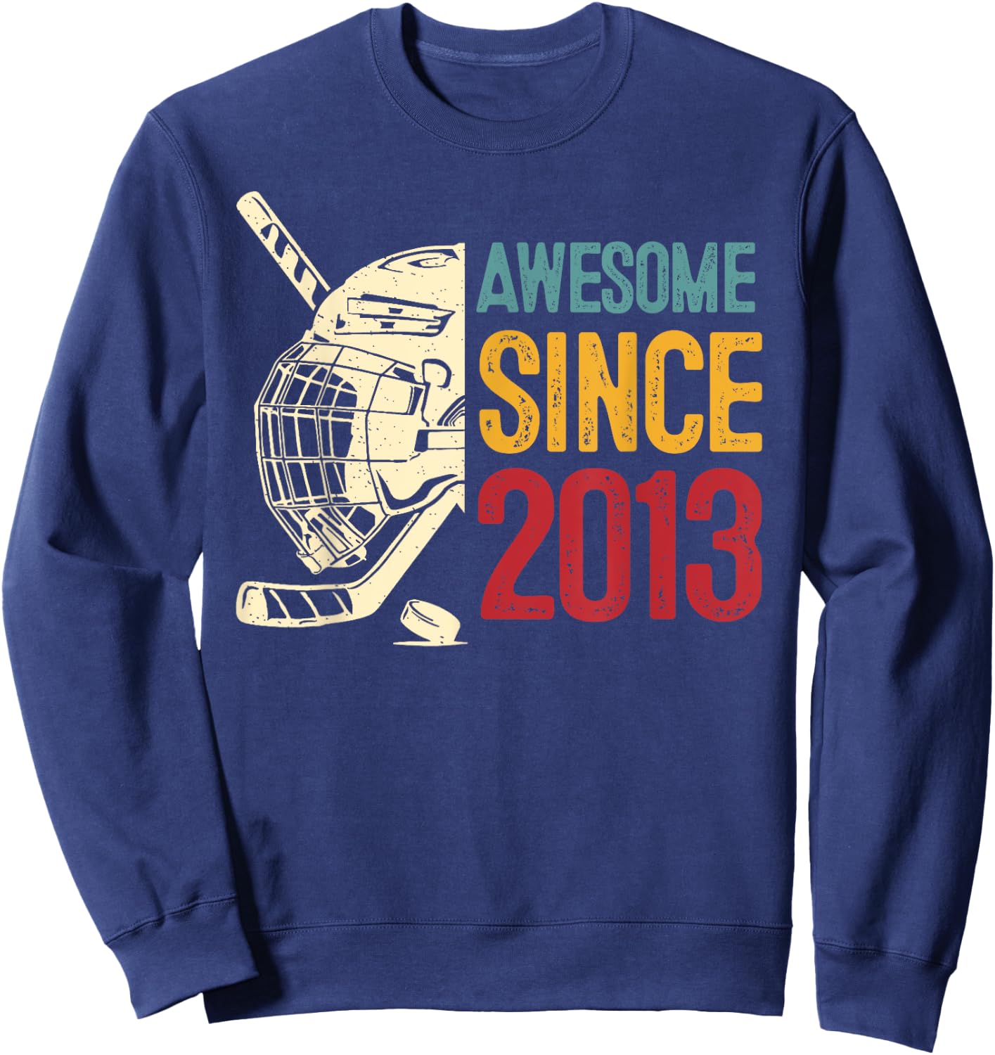 11th Birthday Awesome Since 2013 Ice Hockey Retro Vintage Sweatshirt - Sweatshirt | Navy