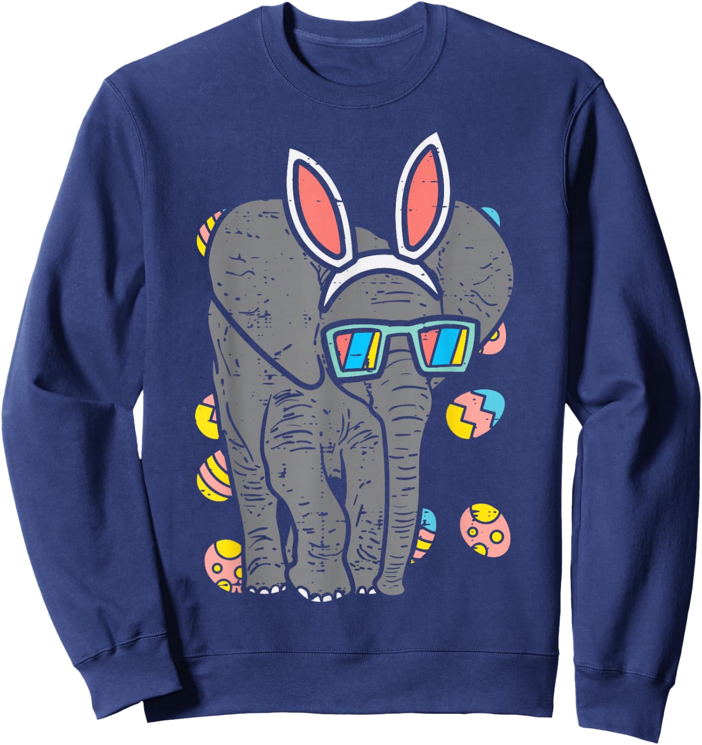 Elephant Bunny Ears Glasses Eggs Easter Day Animal Lover Sweatshirt - Sweatshirt | Navy