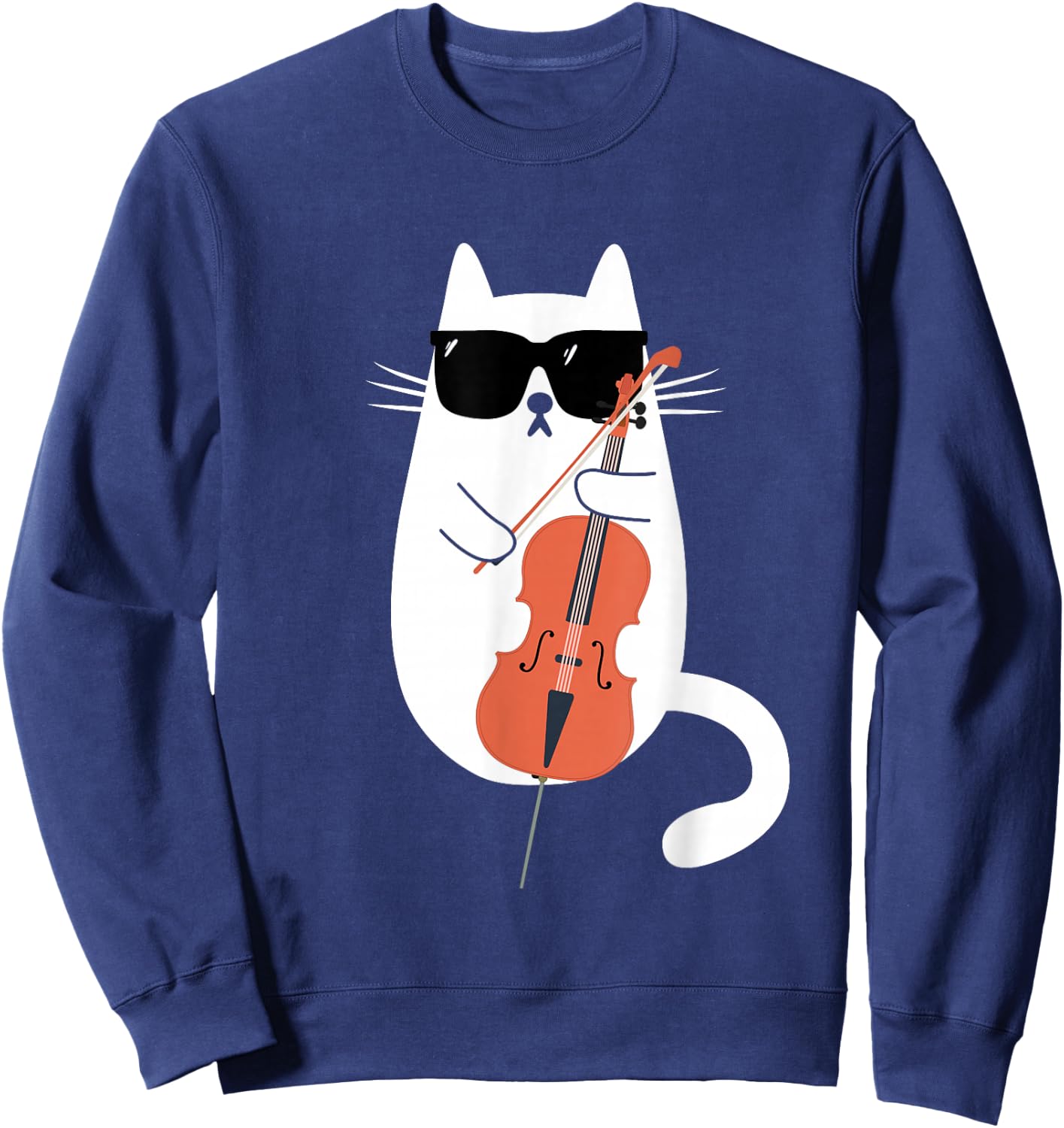 Funny Cat Wearing Sunglasses Playing Cello Cellist Musician Sweatshirt - Sweatshirt | Navy