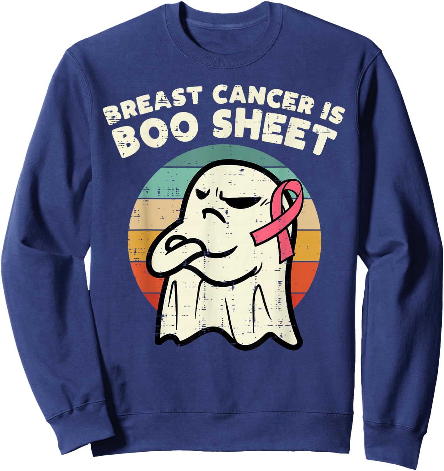 Breast Cancer Boo Sheet Ghost Retro Awareness Men Women Kids Sweatshirt - Sweatshirt | Navy