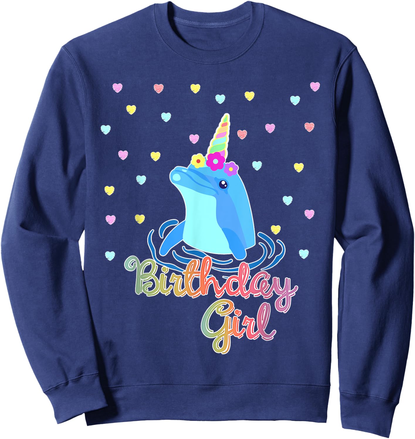 Dolphin Unicorn Birthday Party Outfit Sweatshirt - Sweatshirt | Navy