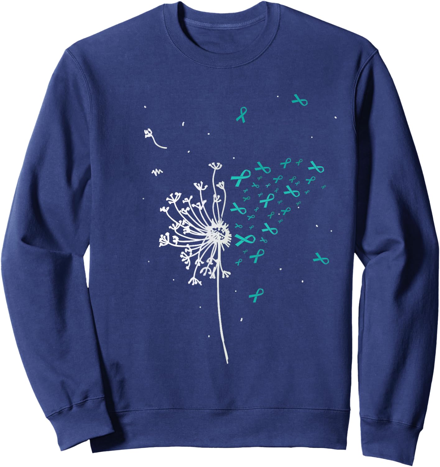 Dandelion Teal Ribbon Cool Ovarian Cancer Awareness Gifts Sweatshirt - Sweatshirt | Navy