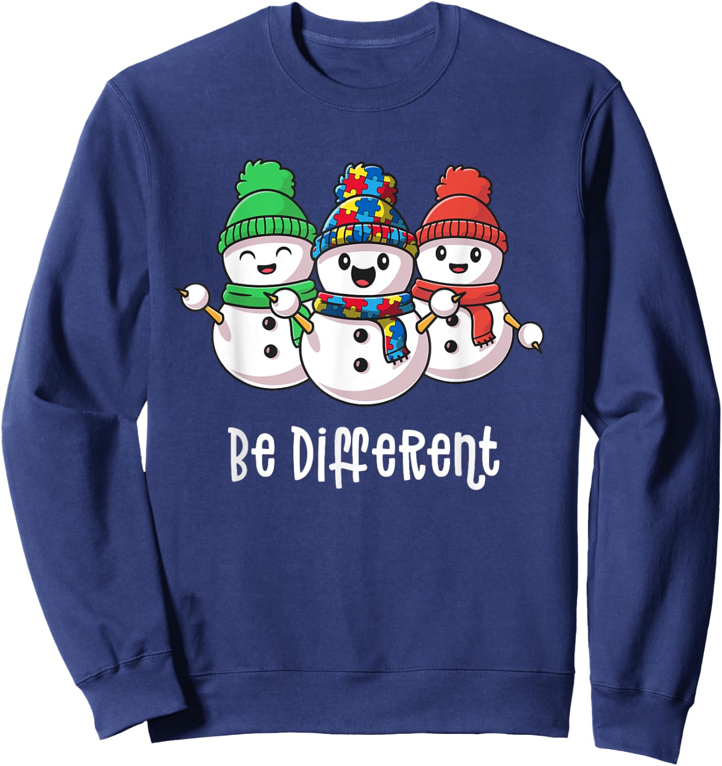 Be Different Snowman Xmas Christmas Autism Awareness Shirt Sweatshirt - Sweatshirt | Navy