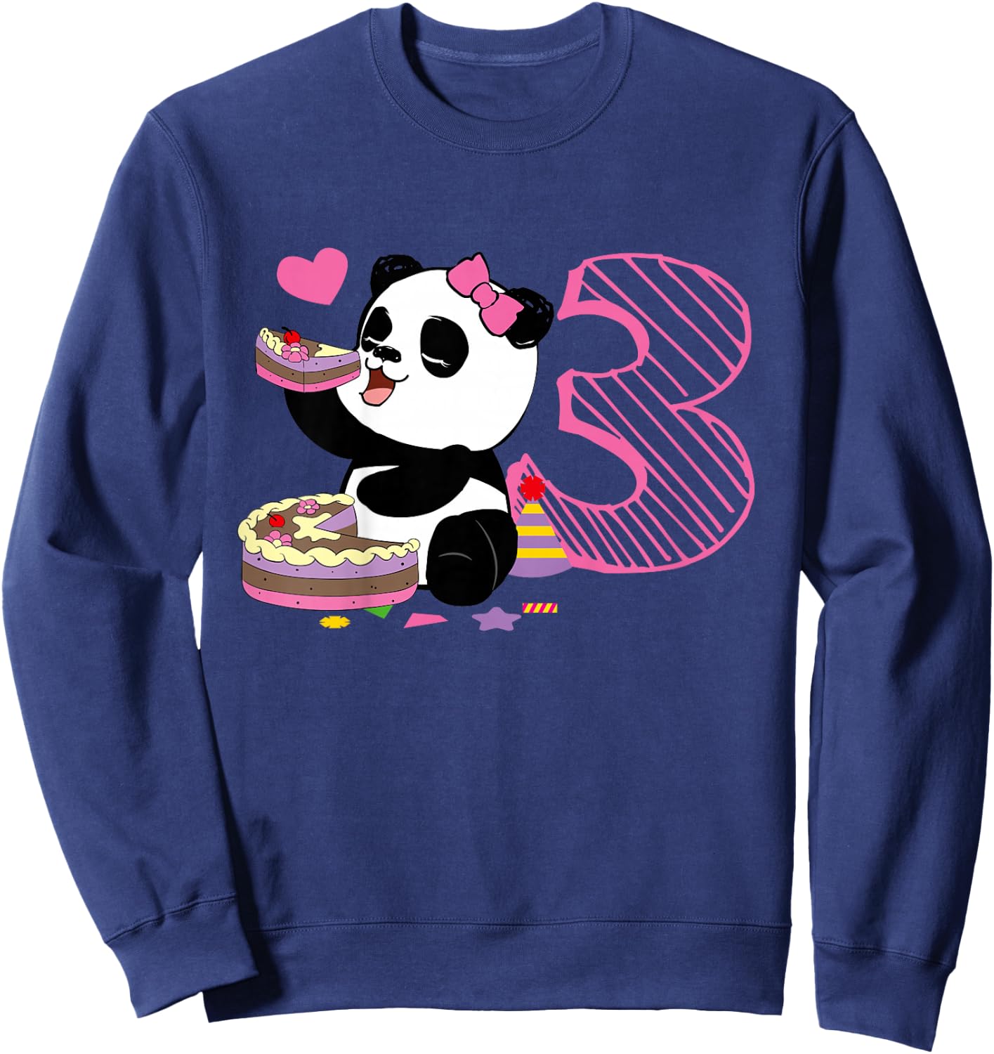 Kids Cute Panda 3 Years Old Girls Birthday Party Sweatshirt - Sweatshirt | Navy