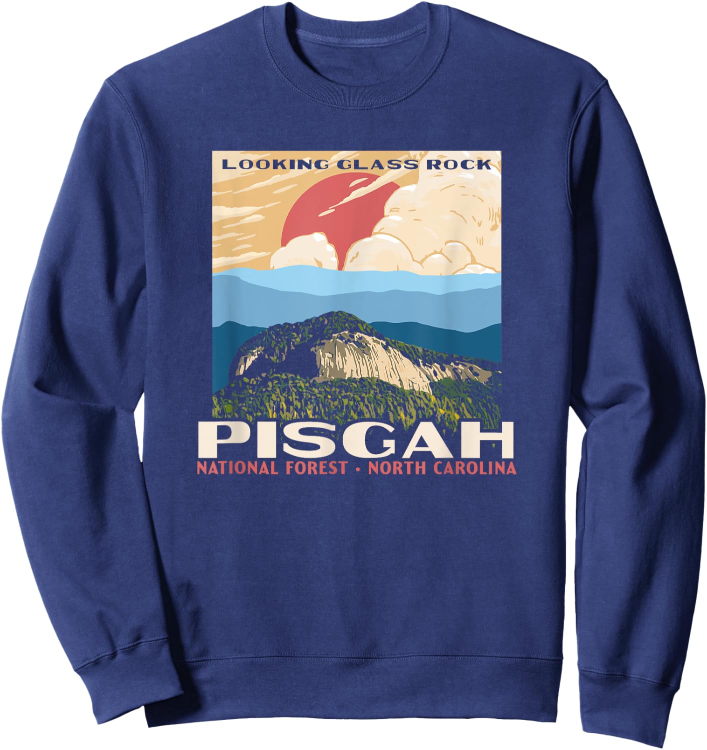 Retro Pisgah National Forest WPA Style Vintage Graphic Sweatshirt - Sweatshirt | Navy