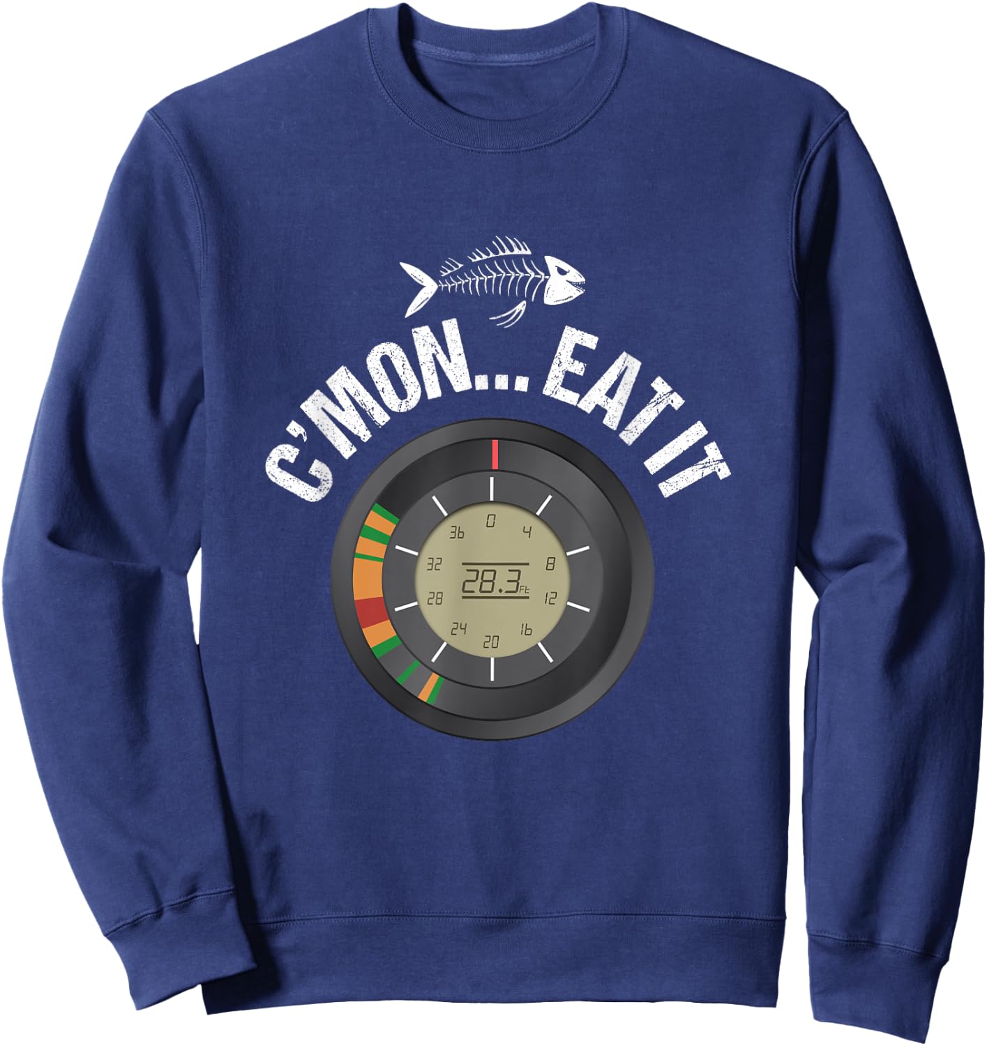 Funny Ice Fishing Flasher Fish Finder Graphic C'mon Eat It Sweatshirt - Sweatshirt | Navy