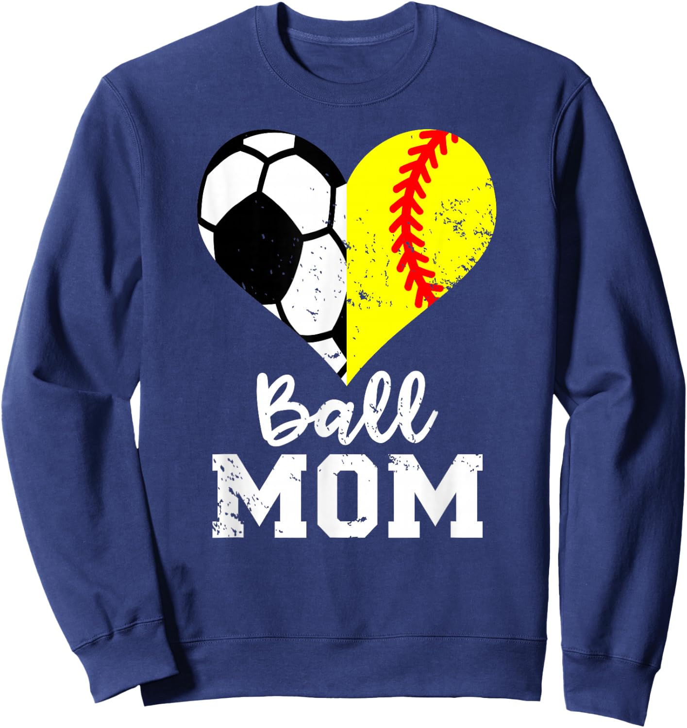 Ball Mom Heart Funny Softball Soccer Mom Sweatshirt - Sweatshirt | Navy