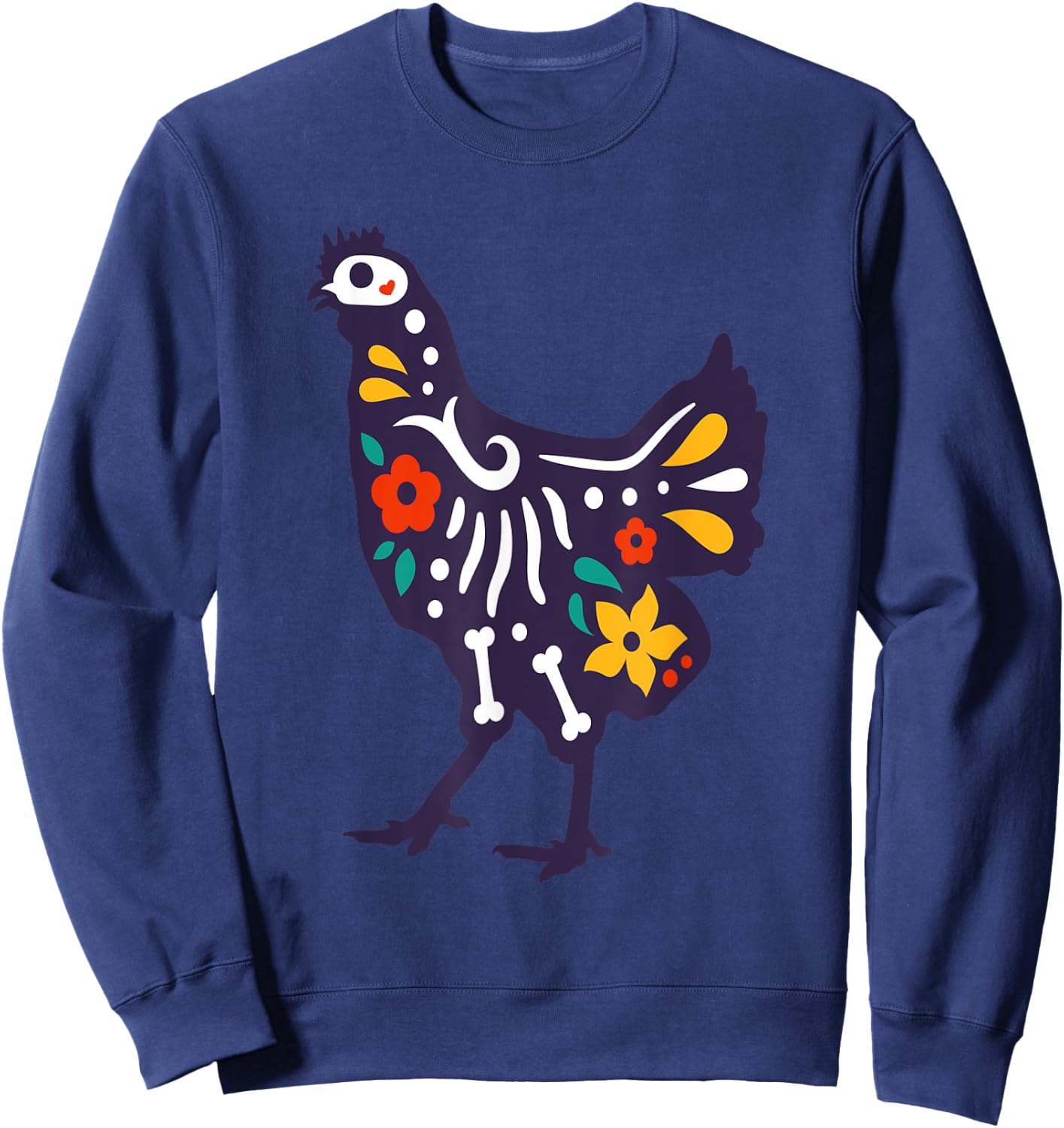 Cute Sugar Skull Day Dead Chicken Colorful Farm Lover Sweatshirt - Sweatshirt | Navy