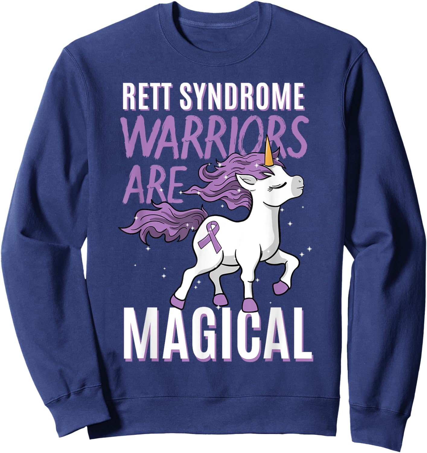 Rett Syndrome Awareness RTT Warrior Purple Ribbon Unicorn Sweatshirt - Sweatshirt | Navy