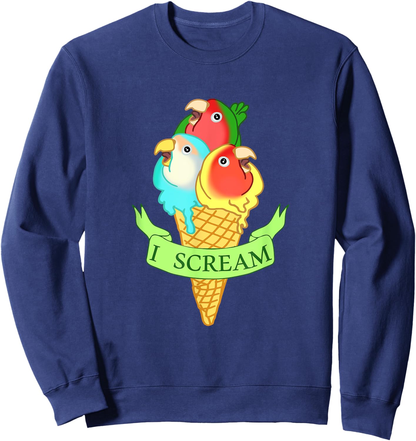 Cute Ice cream Lovebirds , Funny I Scream Parrots Sweatshirt - Sweatshirt | Navy