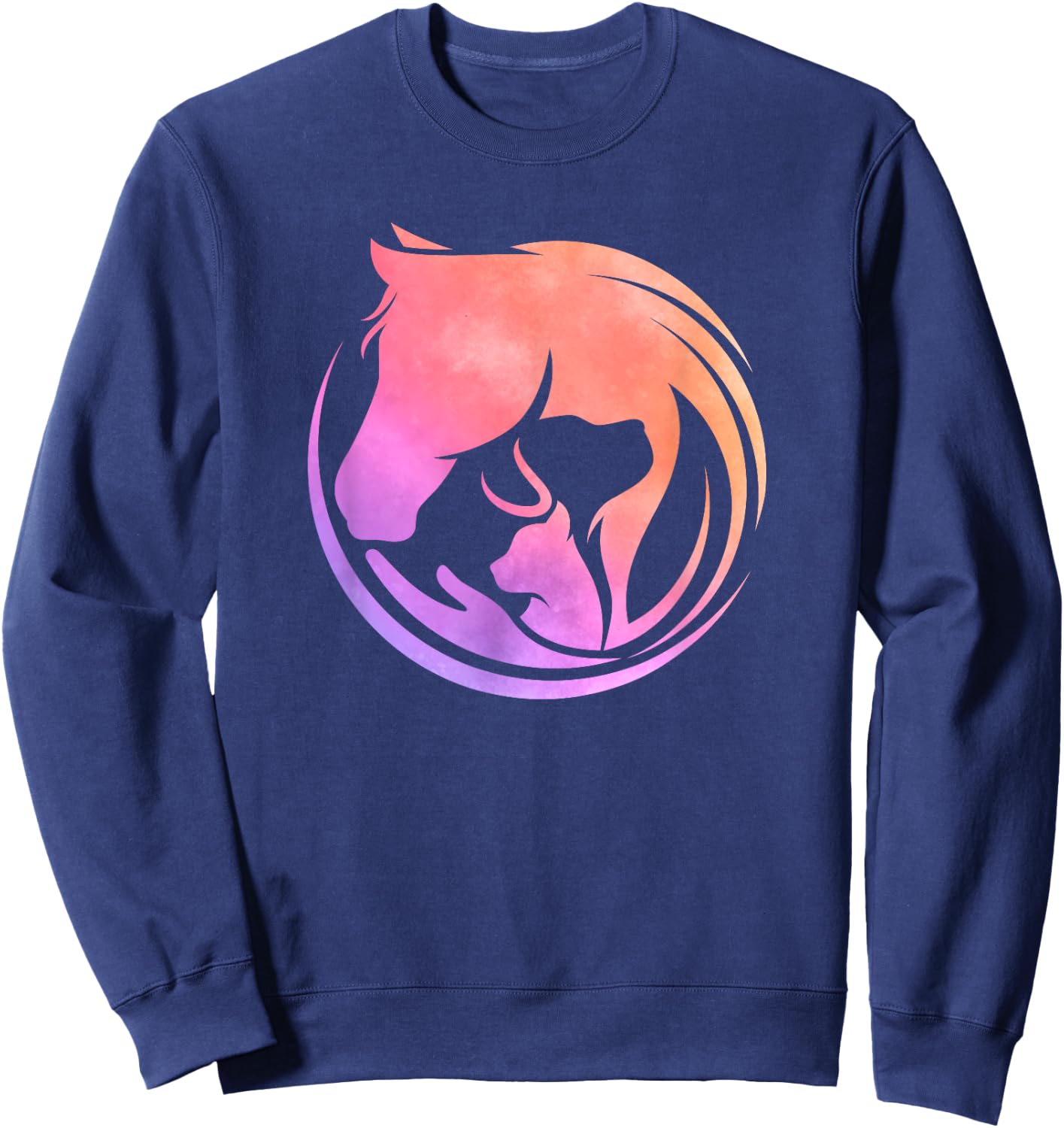 Watercolor Horse Dogs Cats Art Horseback Riding Clothes Gift Sweatshirt - Sweatshirt | Navy