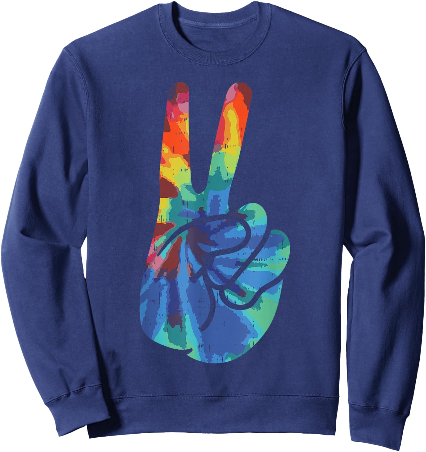 Peace Hand Sign Tie Dye Vintage Psychedelic Hippie Hippy Sweatshirt - Sweatshirt | Navy