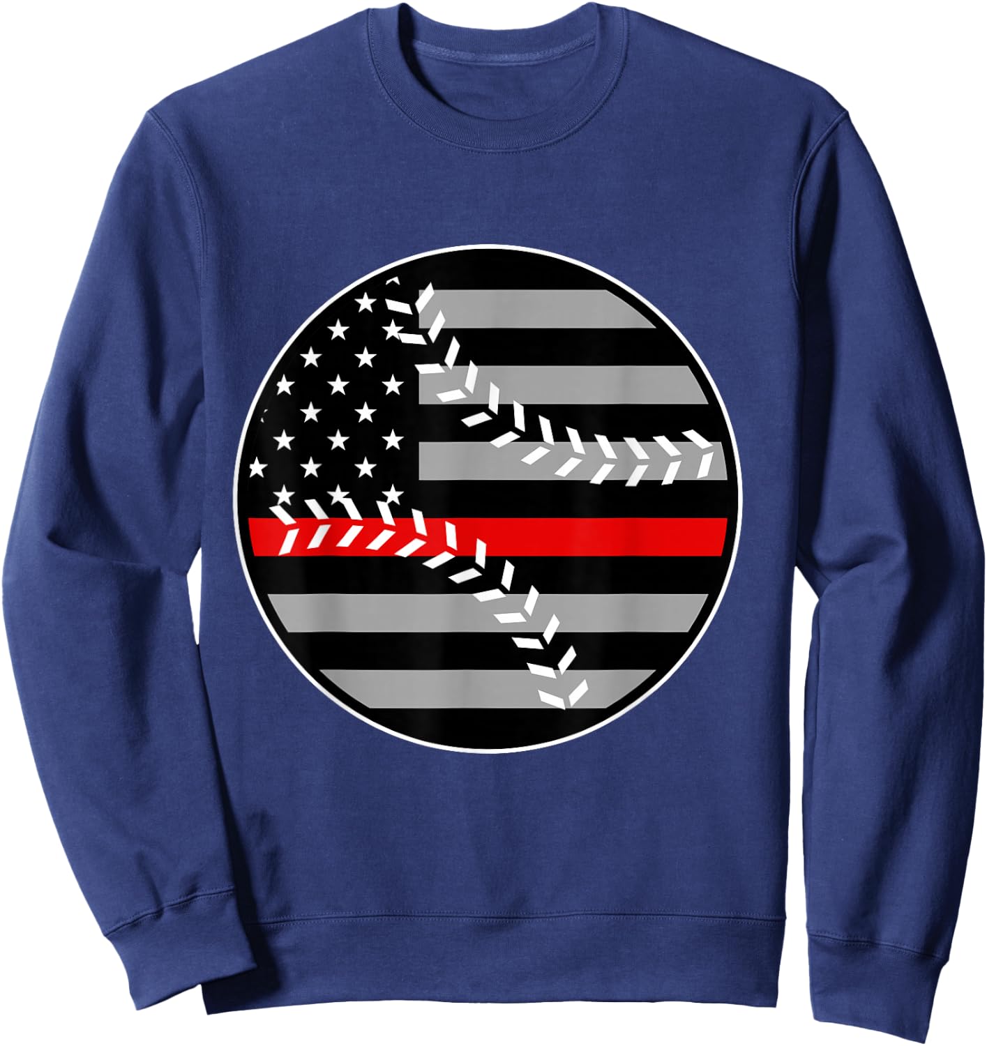 American Flag Red Line Baseball Patriotic Firefighter Sweatshirt - Sweatshirt | Navy