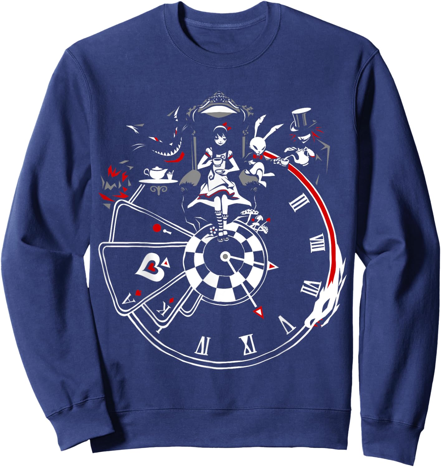VampireFreaks Alice In Wonderland Clock Sweatshirt - Sweatshirt | Navy