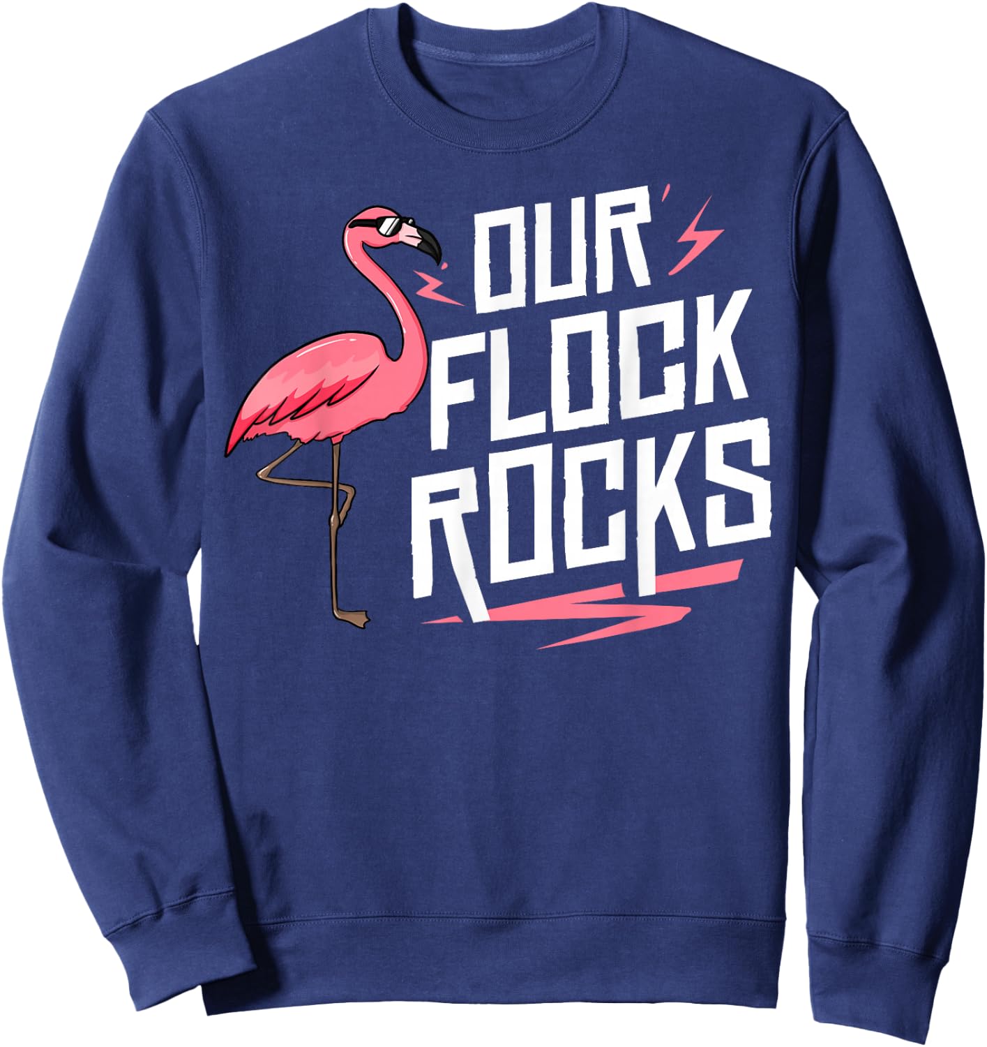 Our Flock Rocks Gift Pink Flamingo Women Men Sweatshirt - Sweatshirt | Navy