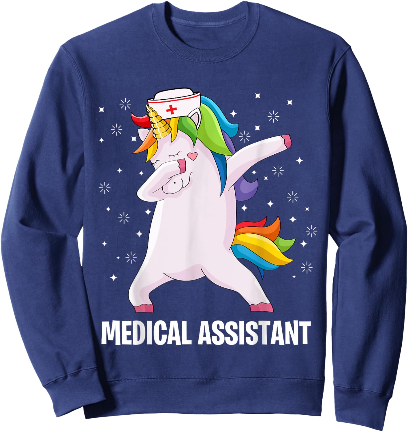 Funny MA Certified Medical Assistant Dabbing Unicorn Sweatshirt - Sweatshirt | Navy