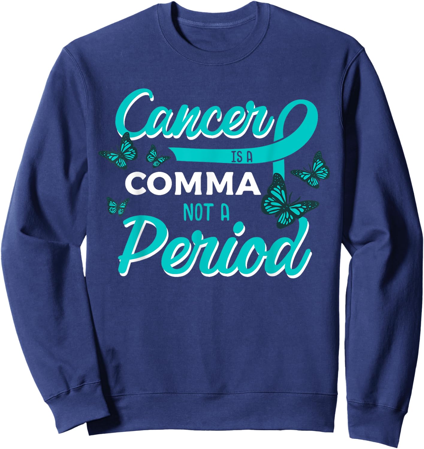 Ovarian Cancer Butterfly Teal Ribbon Gynecology Carcinoma Sweatshirt - Sweatshirt | Navy