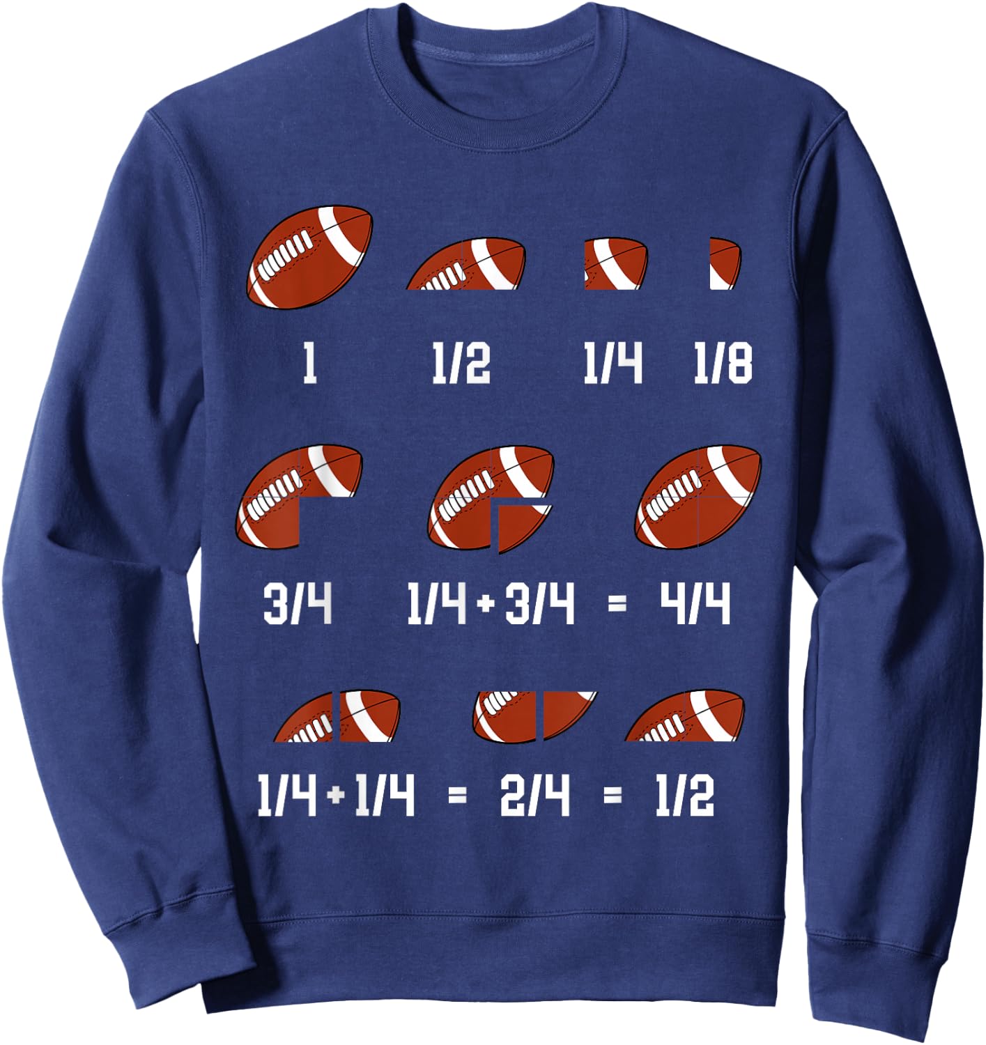 Math Fractions Mathematician Funny Football Math Teacher Sweatshirt - Sweatshirt | Navy