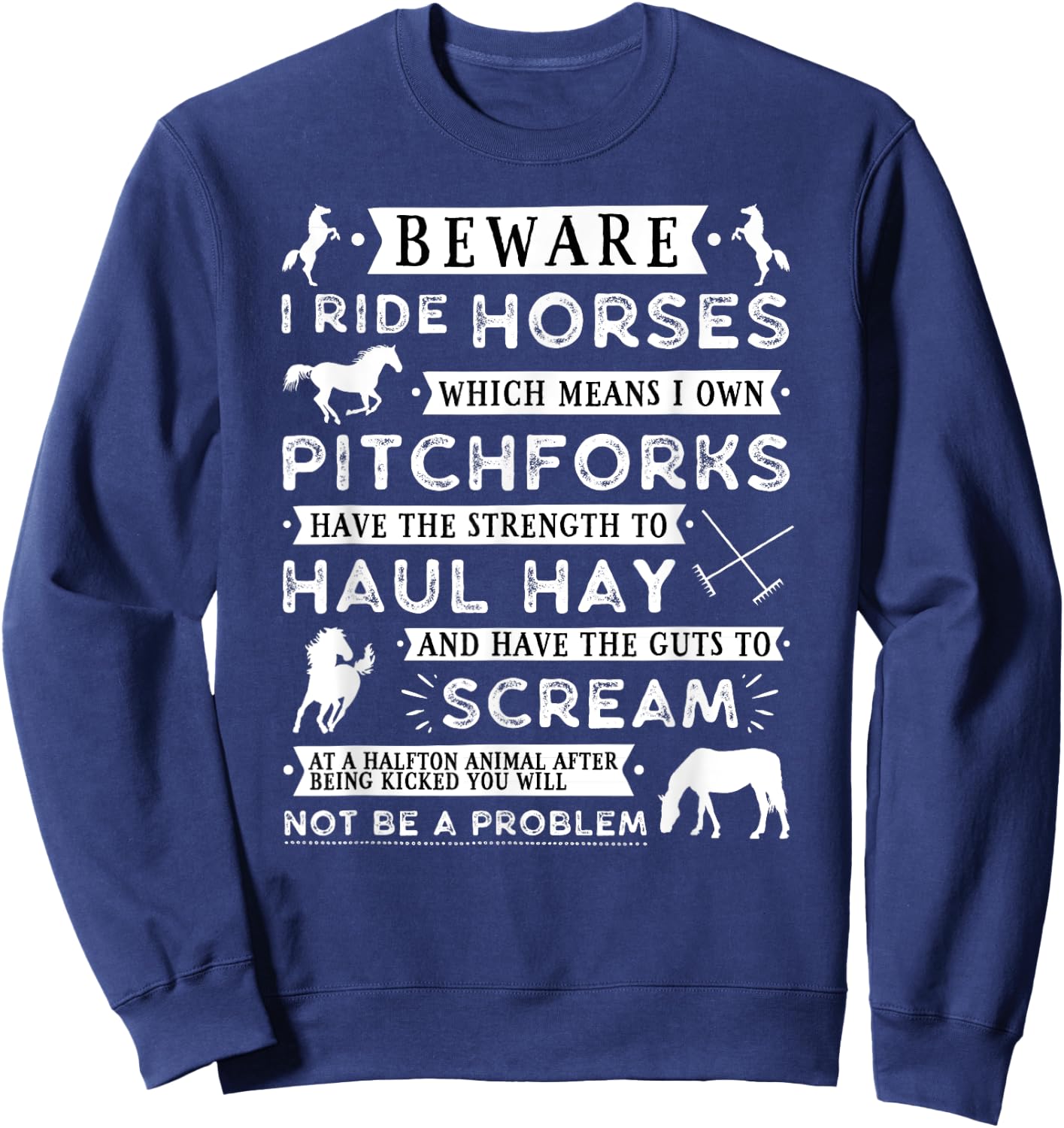 Beware I Ride Horse - Funny Horse Lover Girls Teen Sweatshirt - Sweatshirt | Navy