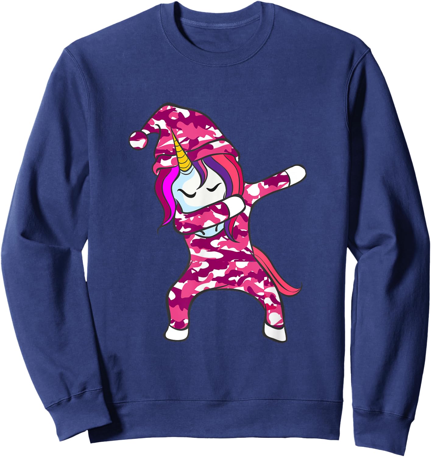 Pink Camo Unicorn Pink Camouflage dabbing unicorn Sweatshirt - Sweatshirt | Navy