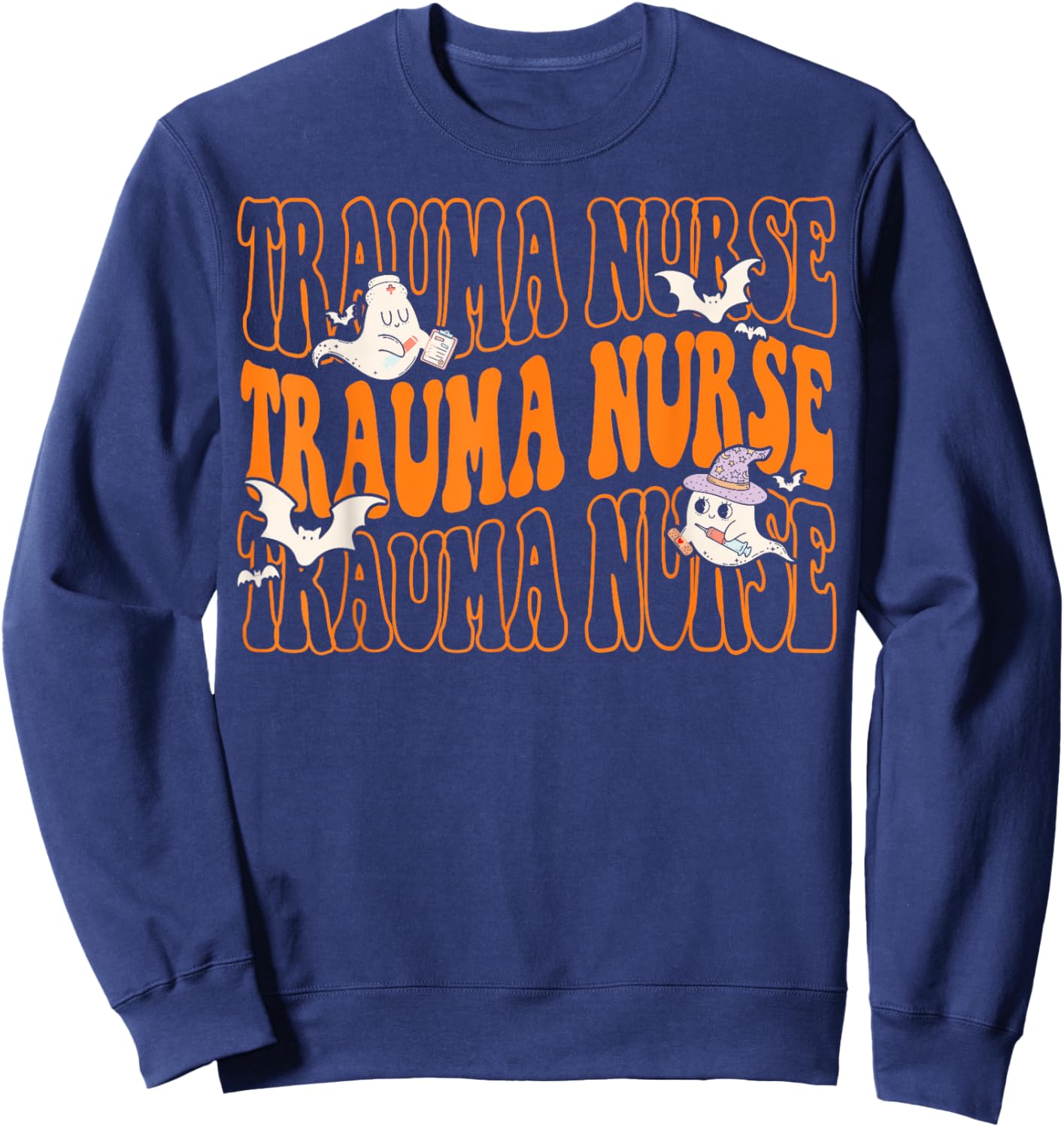 Trauma Boo Crew Retro Halloween Ghost Nurse Sweatshirt - Sweatshirt | Navy