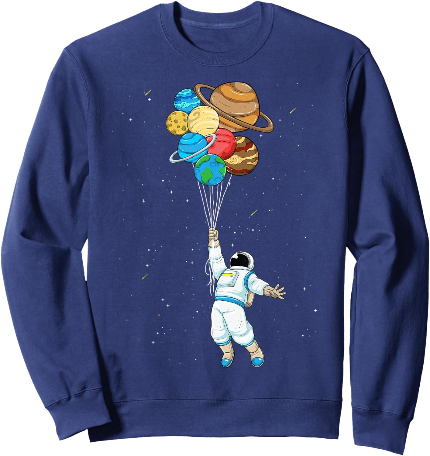 Space Shirt Astronaut Holding Planet Balloons Solar System Sweatshirt - Sweatshirt | Navy