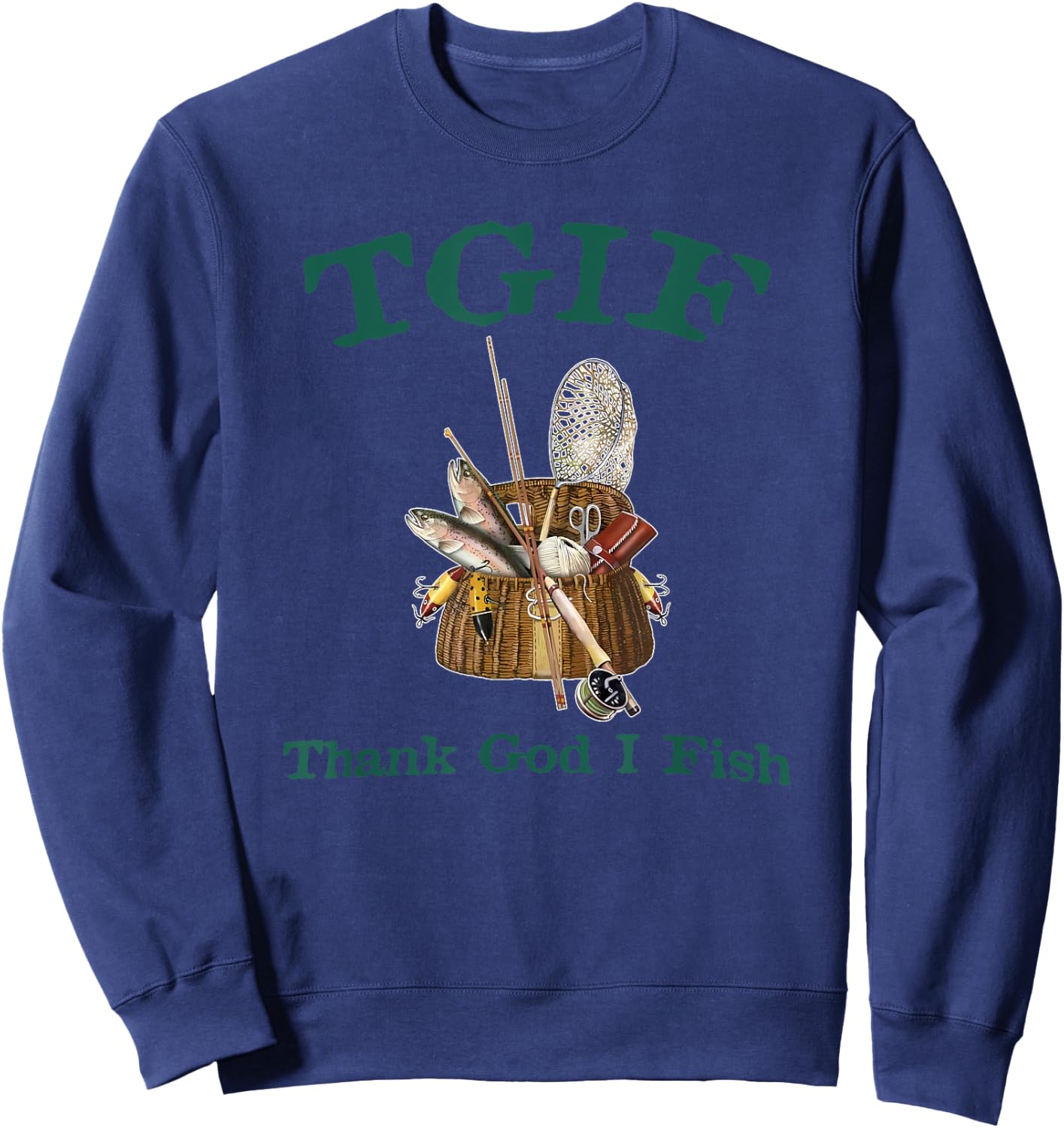 TGIF Thank God I Fish Funny Fishing Sweatshirt - Sweatshirt | Navy