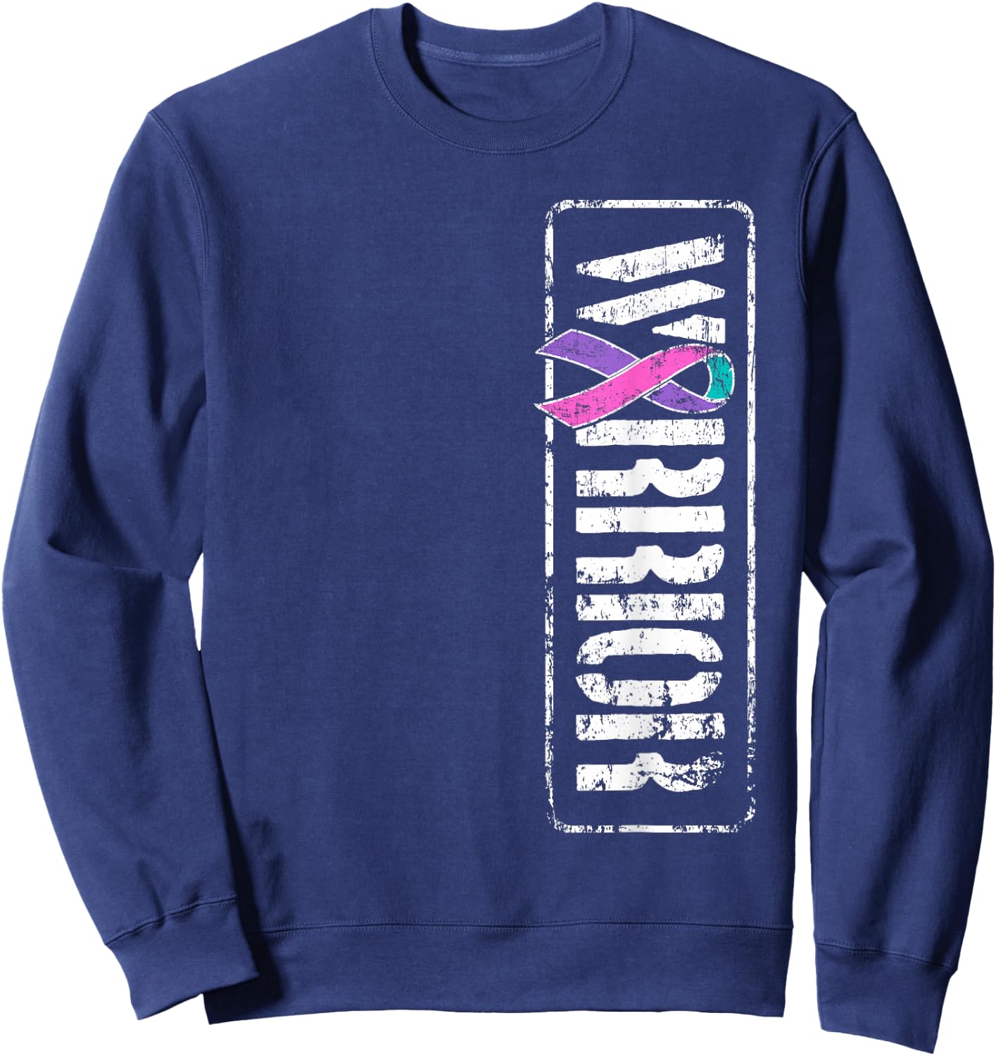 Thyroid Cancer Awareness - Sideways Military Warrior Ribbon Sweatshirt - Sweatshirt | Navy