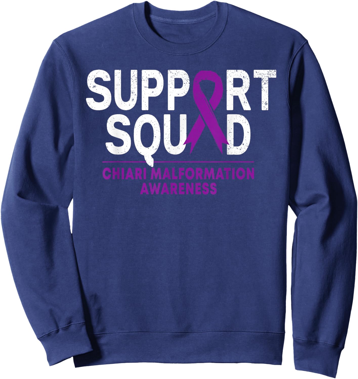 Support Squad Chiari Malformation Awareness Purple Ribbon Sweatshirt - Sweatshirt | Navy