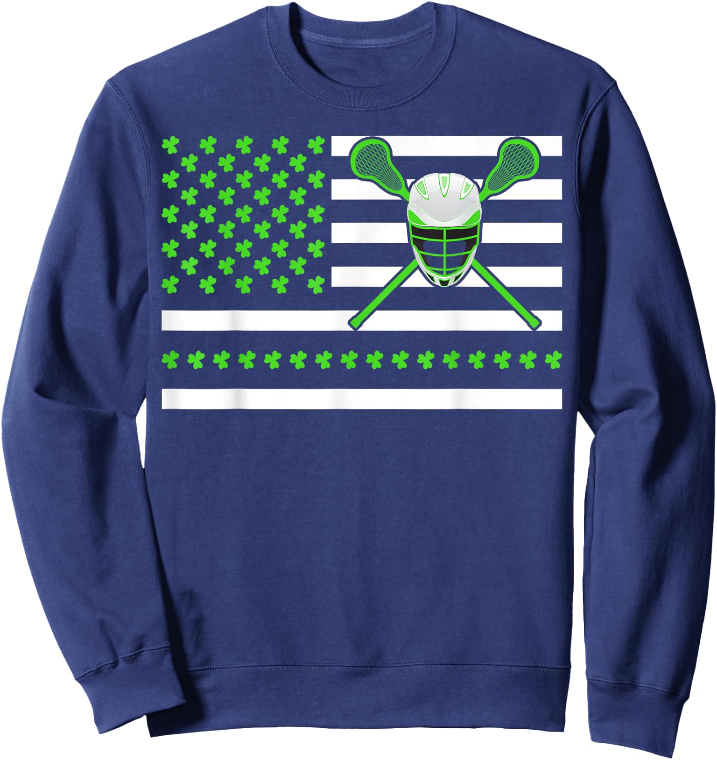 Irish Shamrock American Flag Lacrosse St. Patrick's Day Kids Men Sweatshirt - Sweatshirt | Navy