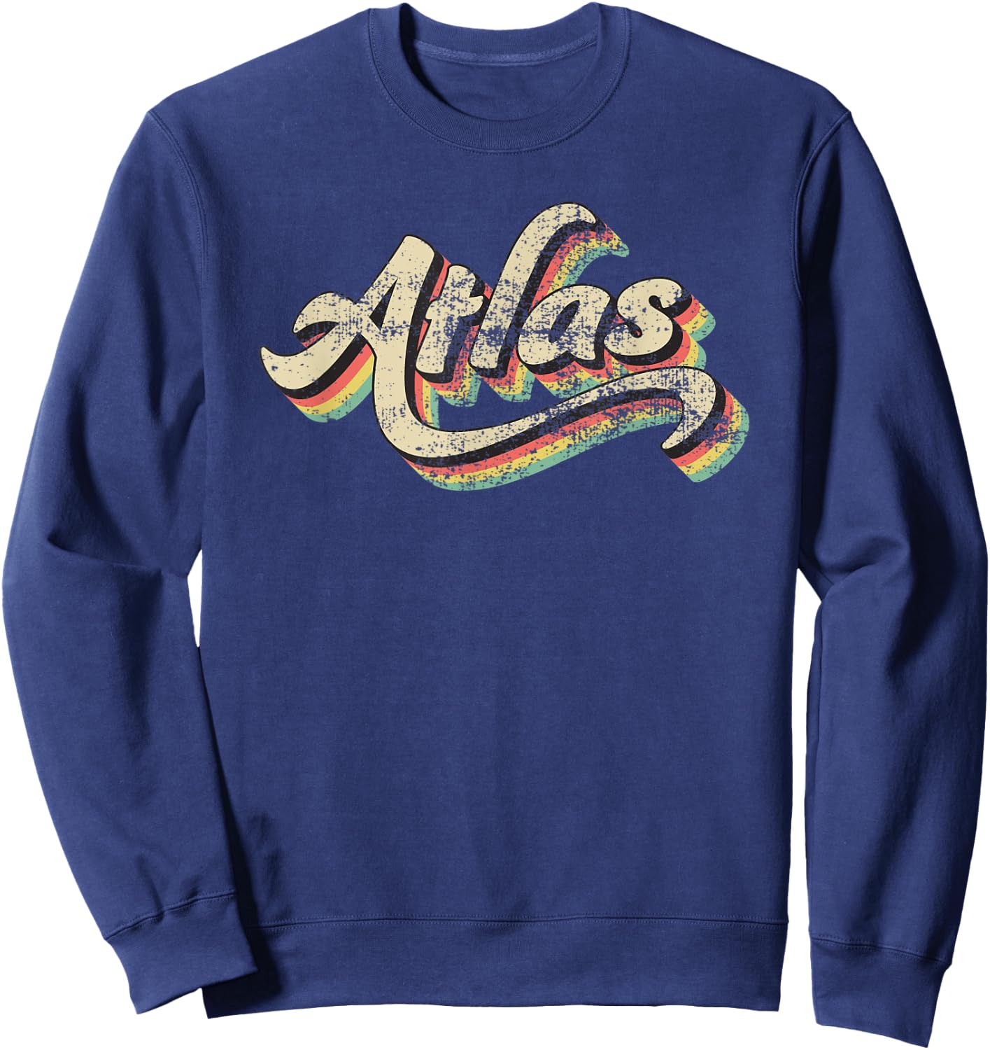 Atlas Name First or Family 70s Inspired Vintage Script Sweatshirt - Sweatshirt | Navy