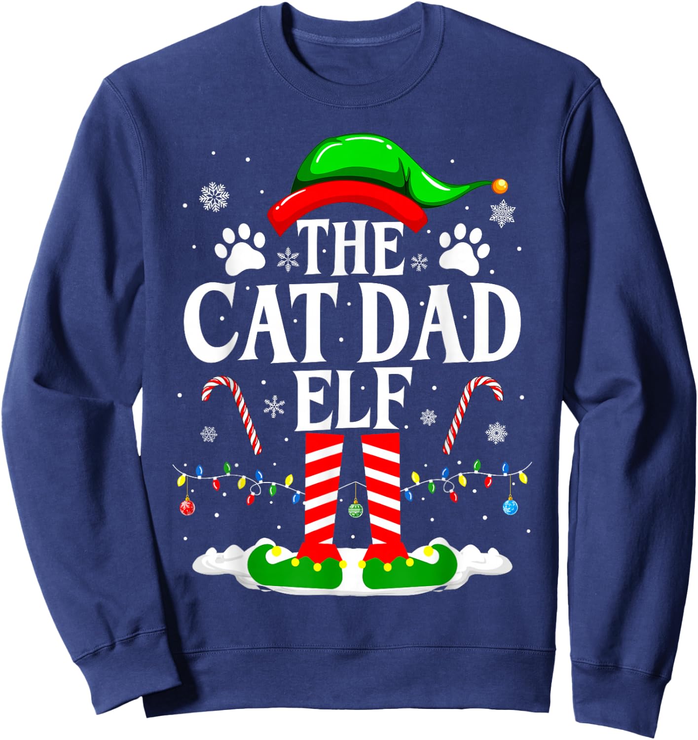 The Cat Dad Elf Xmas Funny Cats lover Christmas Cat Dad Sweatshirt - Sweatshirt | Navy