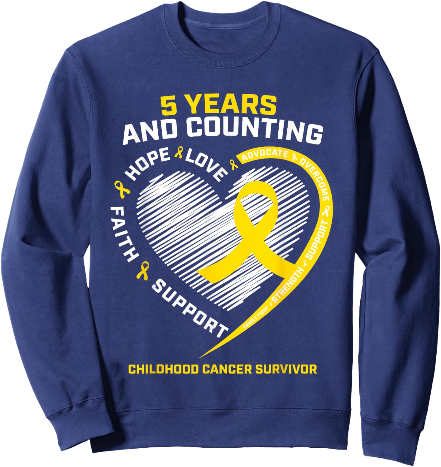 Girls Kids Boys 5 Year Gold Childhood Cancer Survivor Shirt Sweatshirt - Sweatshirt | Navy