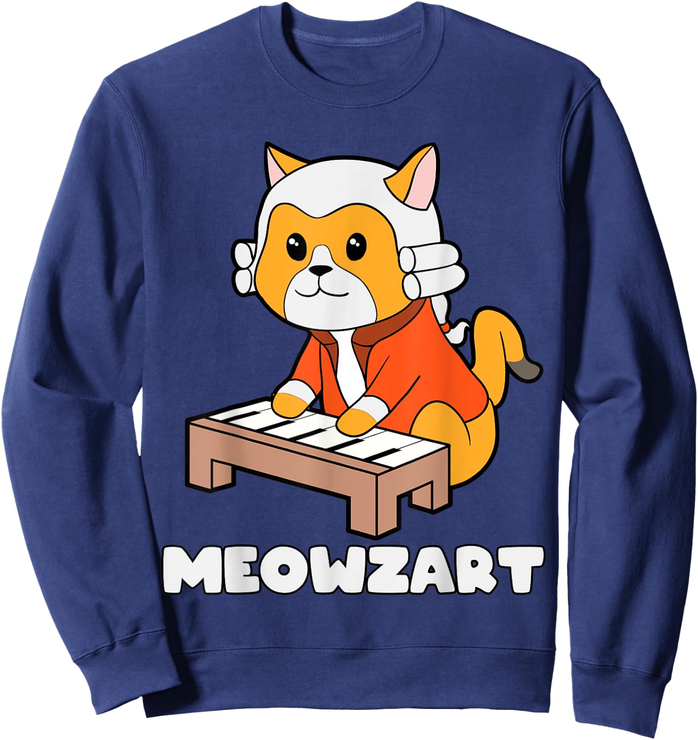 Meowzart Kitty Piano Funny Cat Lover Pun Classical Music Men Women Kids Sweatshirt - Sweatshirt | Navy