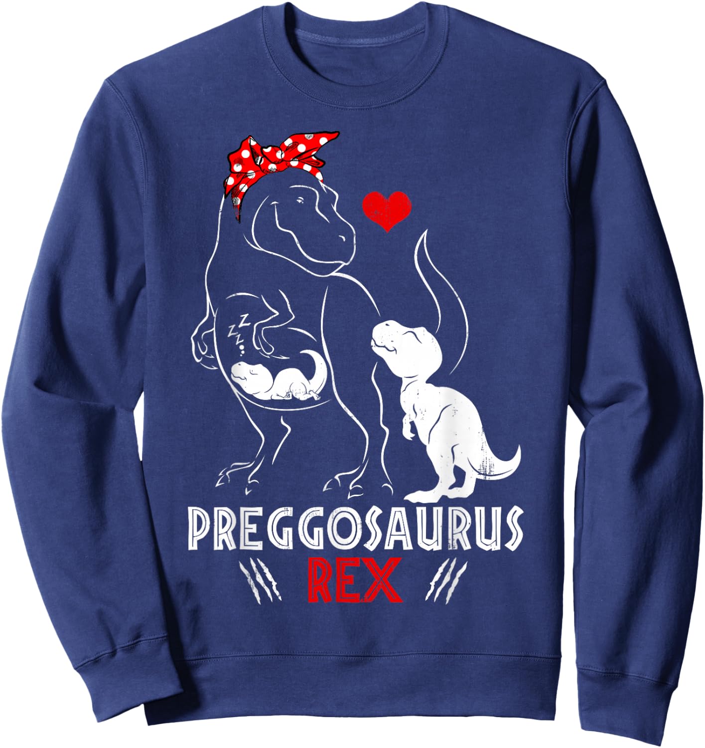 Mamasaurus Rex Pregosaurus Funny Pregnancy Have Two Kids Sweatshirt - Sweatshirt | Navy