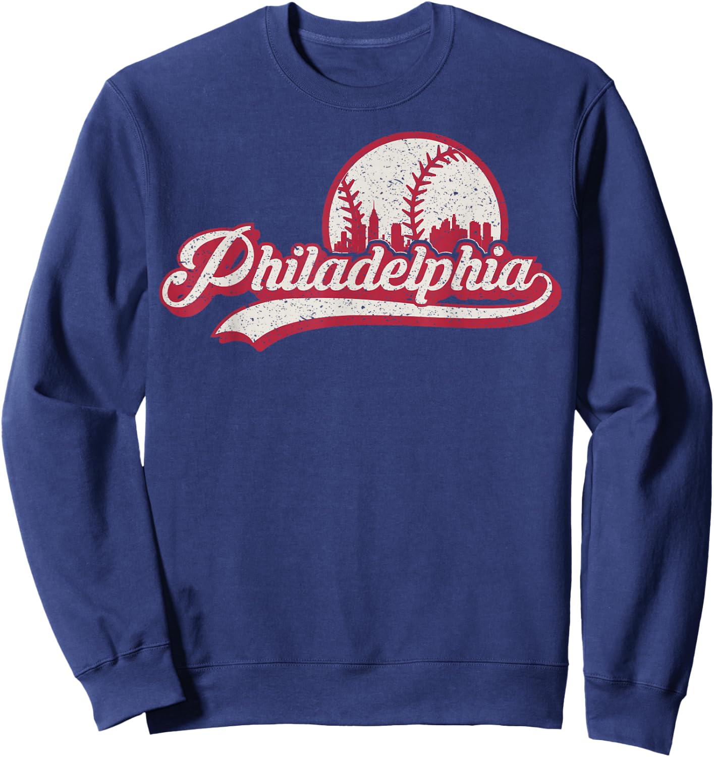 Vintage Distressed Philly Baseball Lovers Philly Cityscape Sweatshirt - Sweatshirt | Navy
