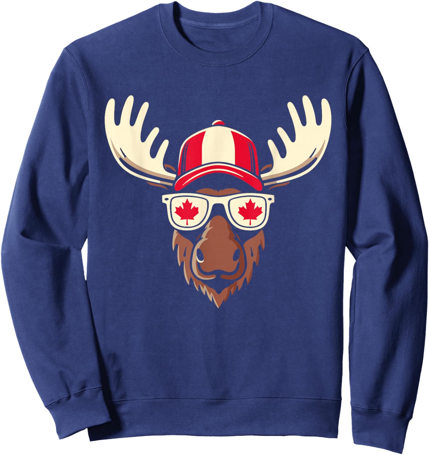 Canada Day Canadian Flag Maple Leaf Moose Sunglasses Sweatshirt - Sweatshirt | Navy