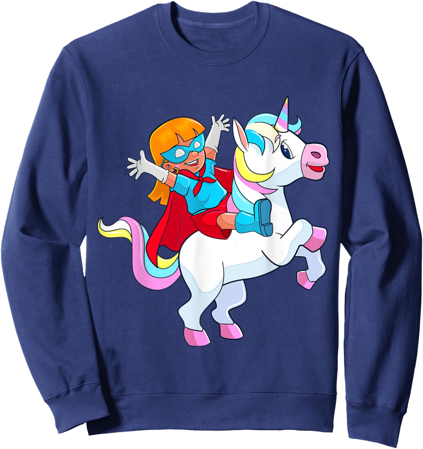 Superhero Birthday Girl Riding Unicorn Funny Kids Toddlers Sweatshirt - Sweatshirt | Navy