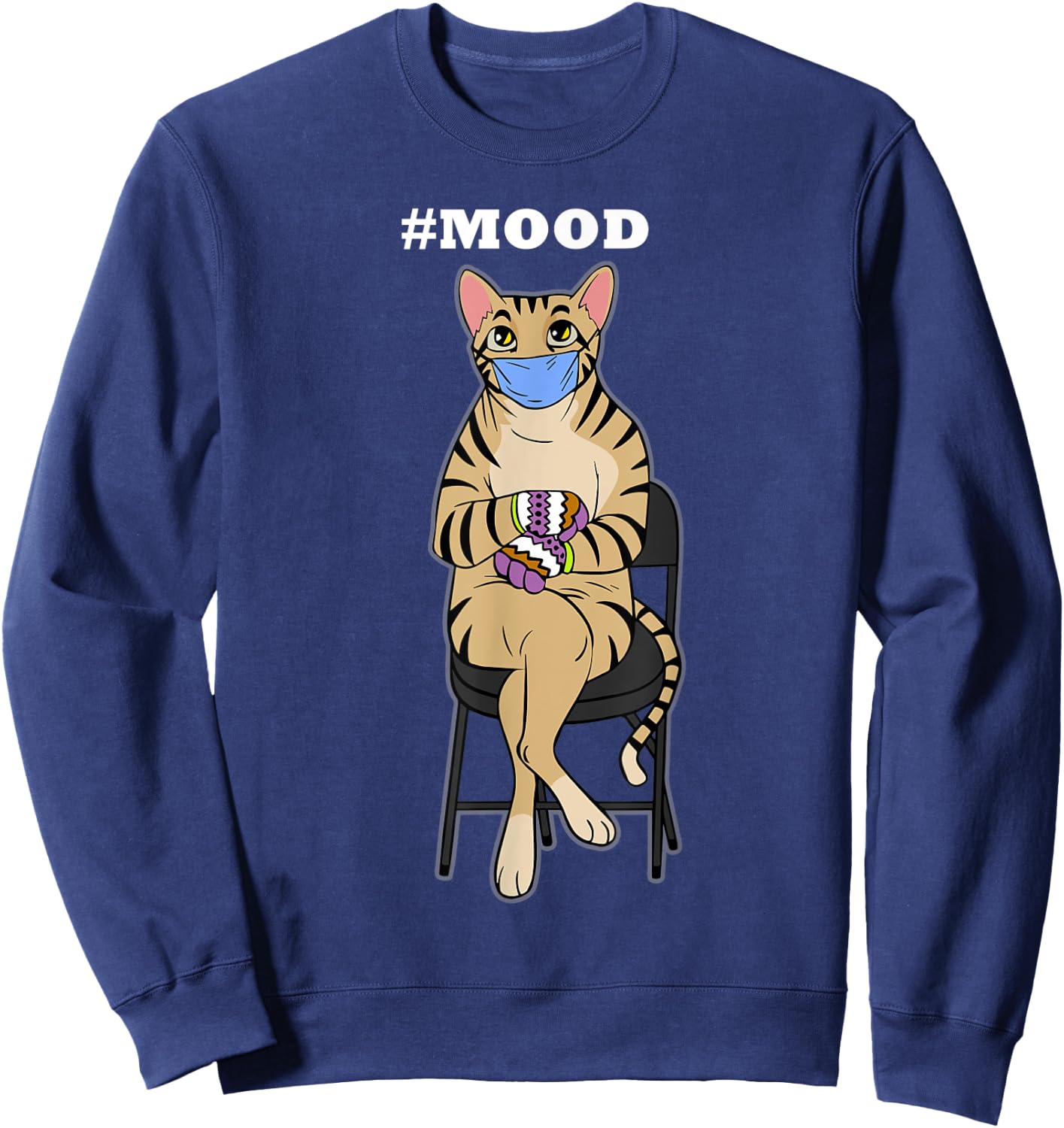 Cat Kitten Tiger Mood Bernie Sanders Mittens Meme Funny Joke Men Women Kids Sweatshirt - Sweatshirt | Navy