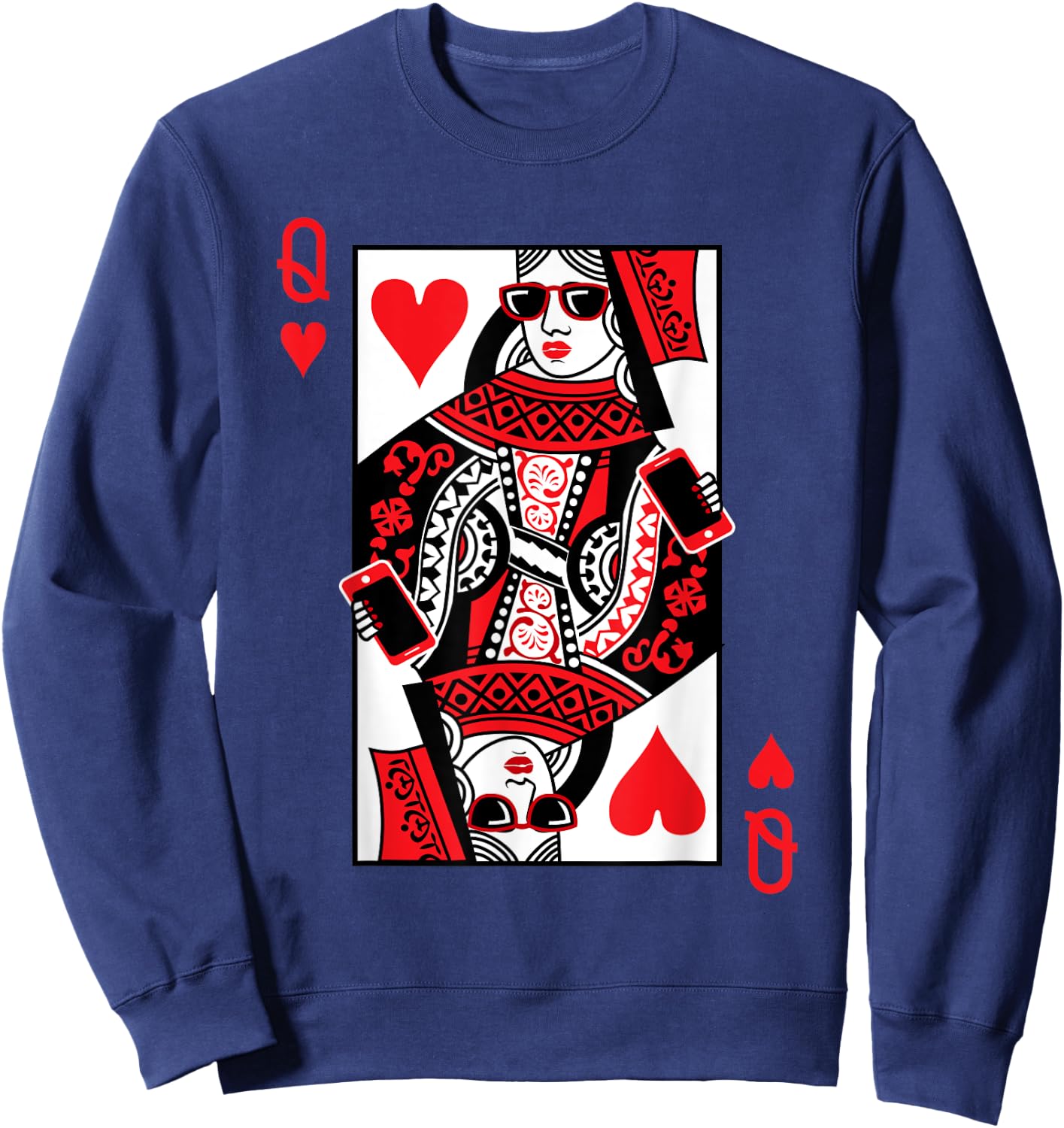 Classic Black Queen of Hearts : Adult, Short Sleeve, Cotton-Polyester Blend Sweatshirt - Sweatshirt | Navy